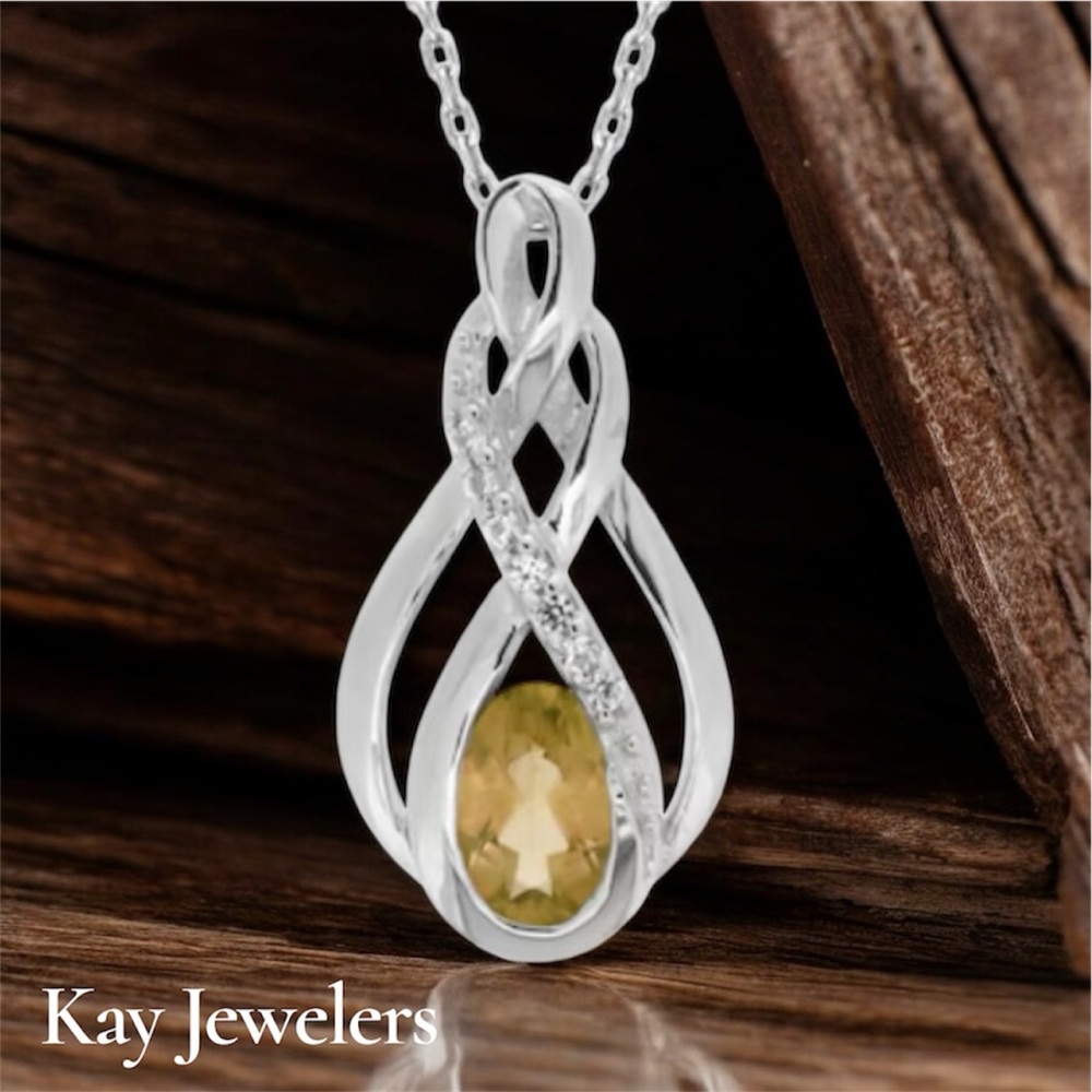 Kay Jewelers Citrine & White Sapphire Necklace Sterling Silver 18"